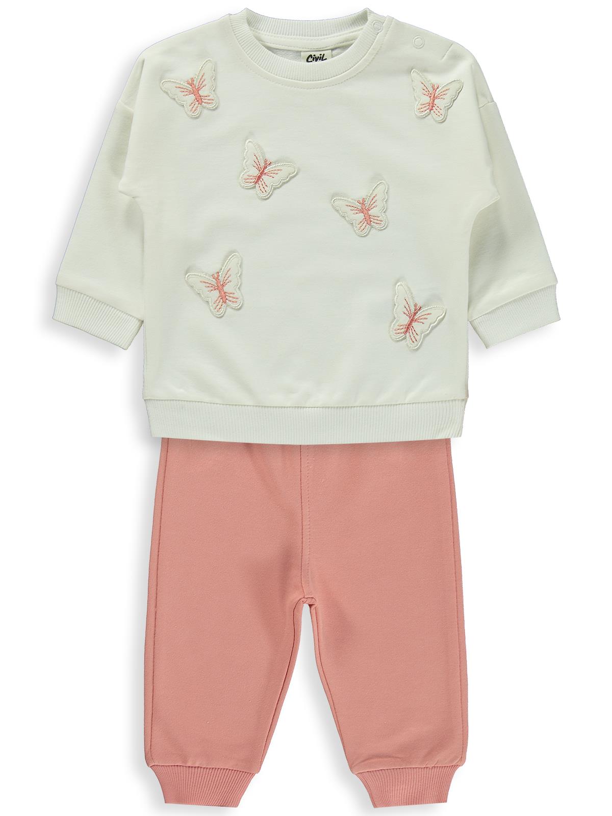 Civil Baby Kelebek Nakışlı 6-18 Ay Takım - Ekru