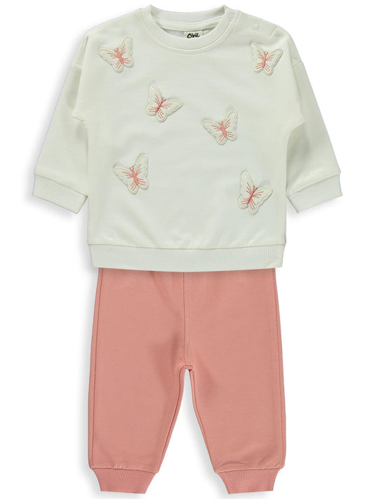 Civil Baby Kelebek Nakışlı 6-18 Ay Takım - Ekru