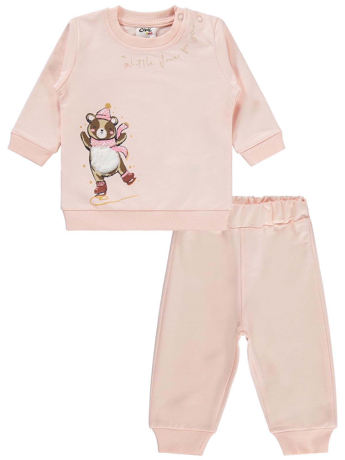 Civil Baby Bereli Ayıcık Baskılı 6-18 Ay Takım - Pembe