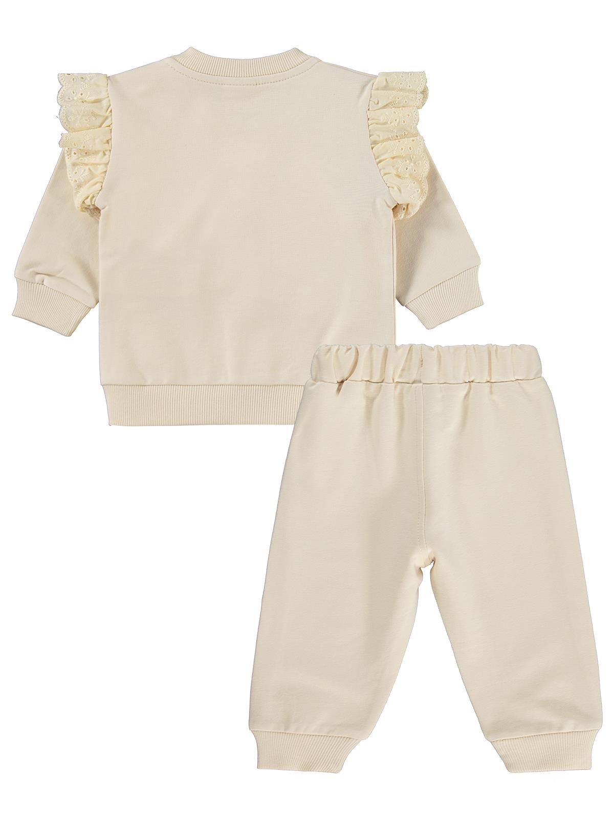 Civil Baby Çiçek Nakışlı Hırkalı 6-18 Ay Takım - Bej