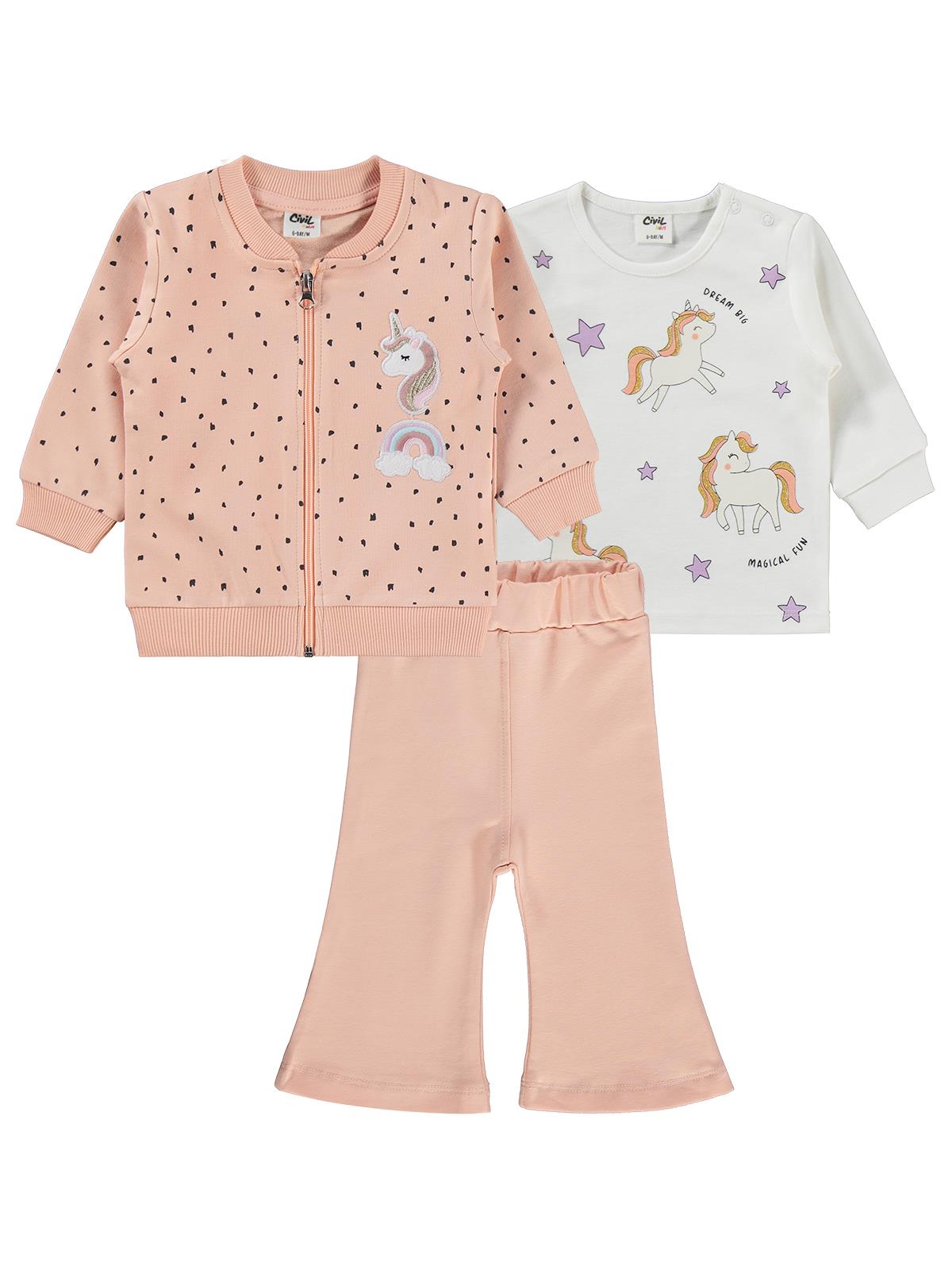 Civil Baby Unicorn Nakışlı Hırkalı 6-18 Ay Takım - Pudra