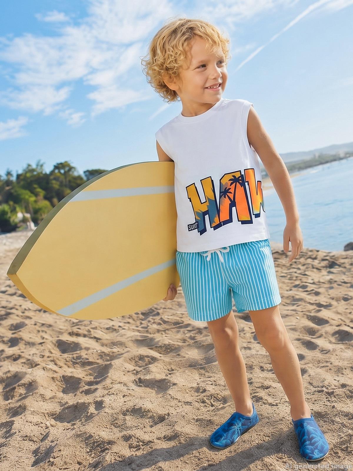 Civil Boys Hawaii Basklı 2-5 Yaş Tişört - Kırık Beyaz