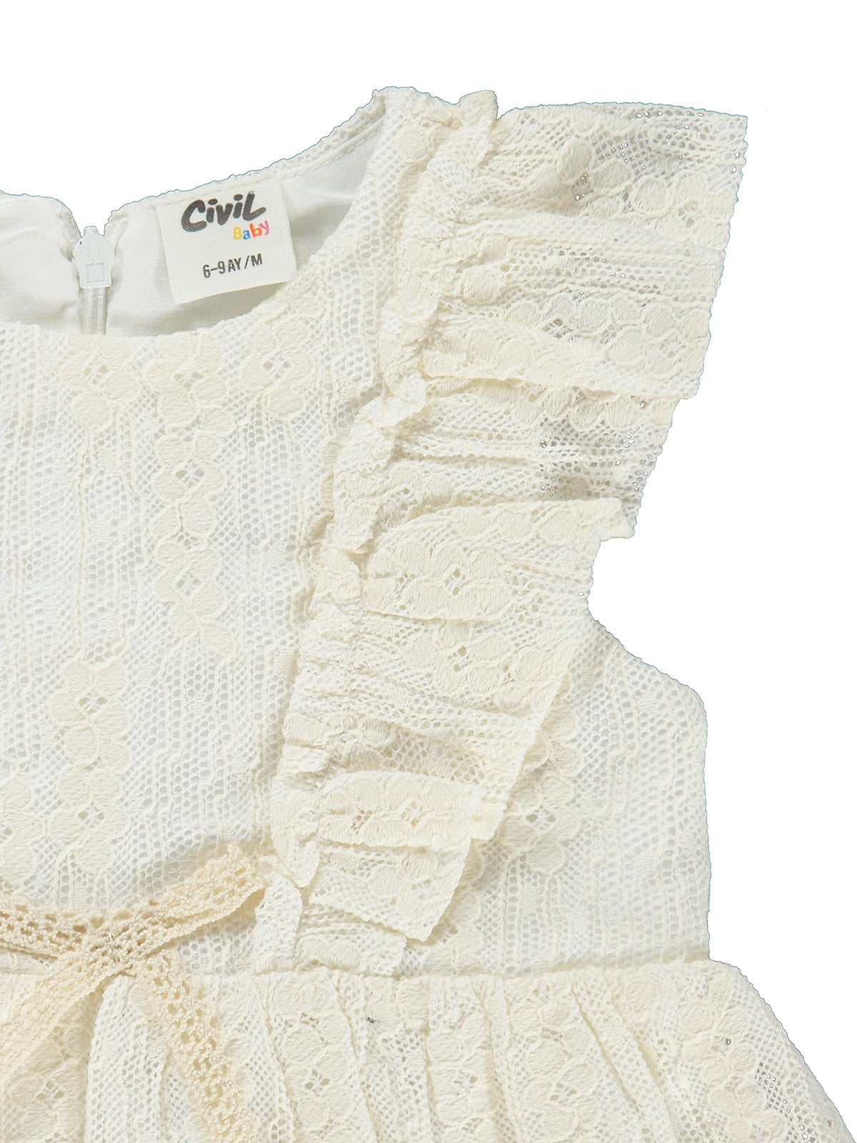 Civil Baby Dantel Bel Fiyonklu 6-18 Ay Elbise - Ekru