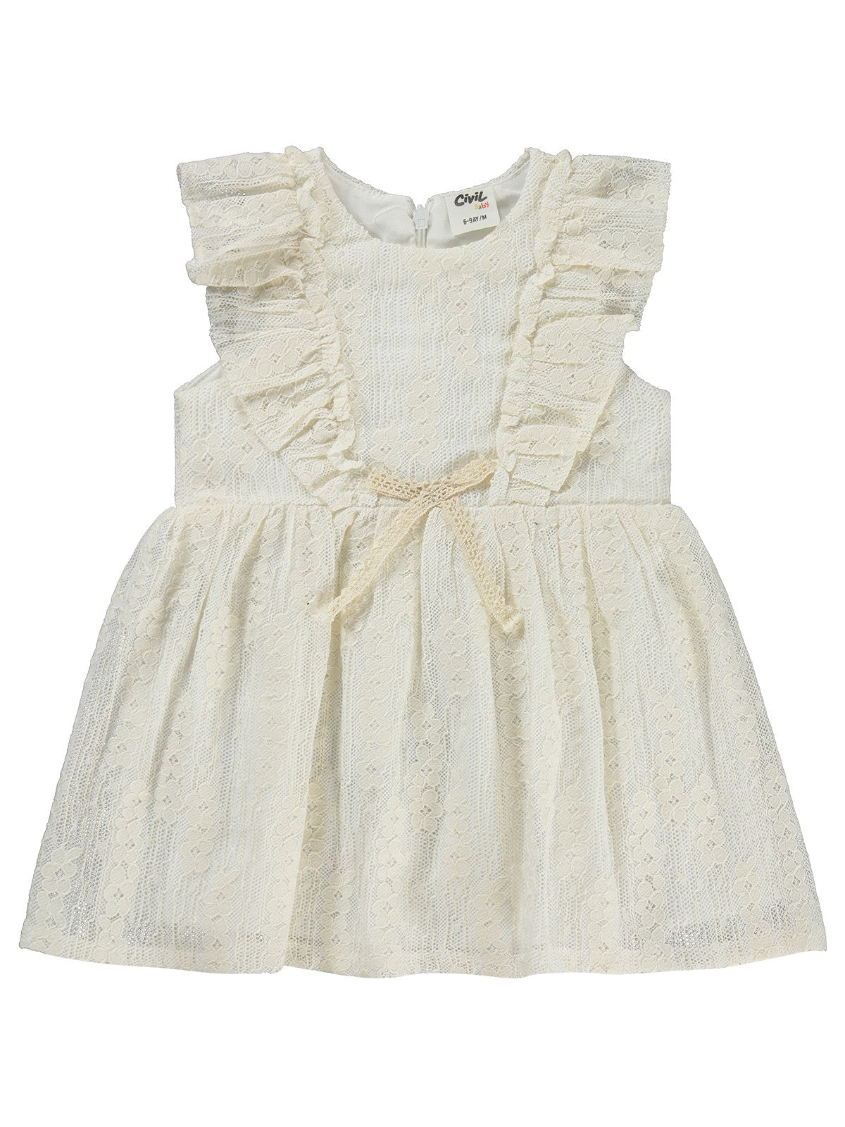 Civil Baby Dantel Bel Fiyonklu 6-18 Ay Elbise - Ekru
