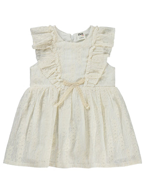 Civil Baby Dantel Bel Fiyonklu 6-18 Ay Elbise - Ekru