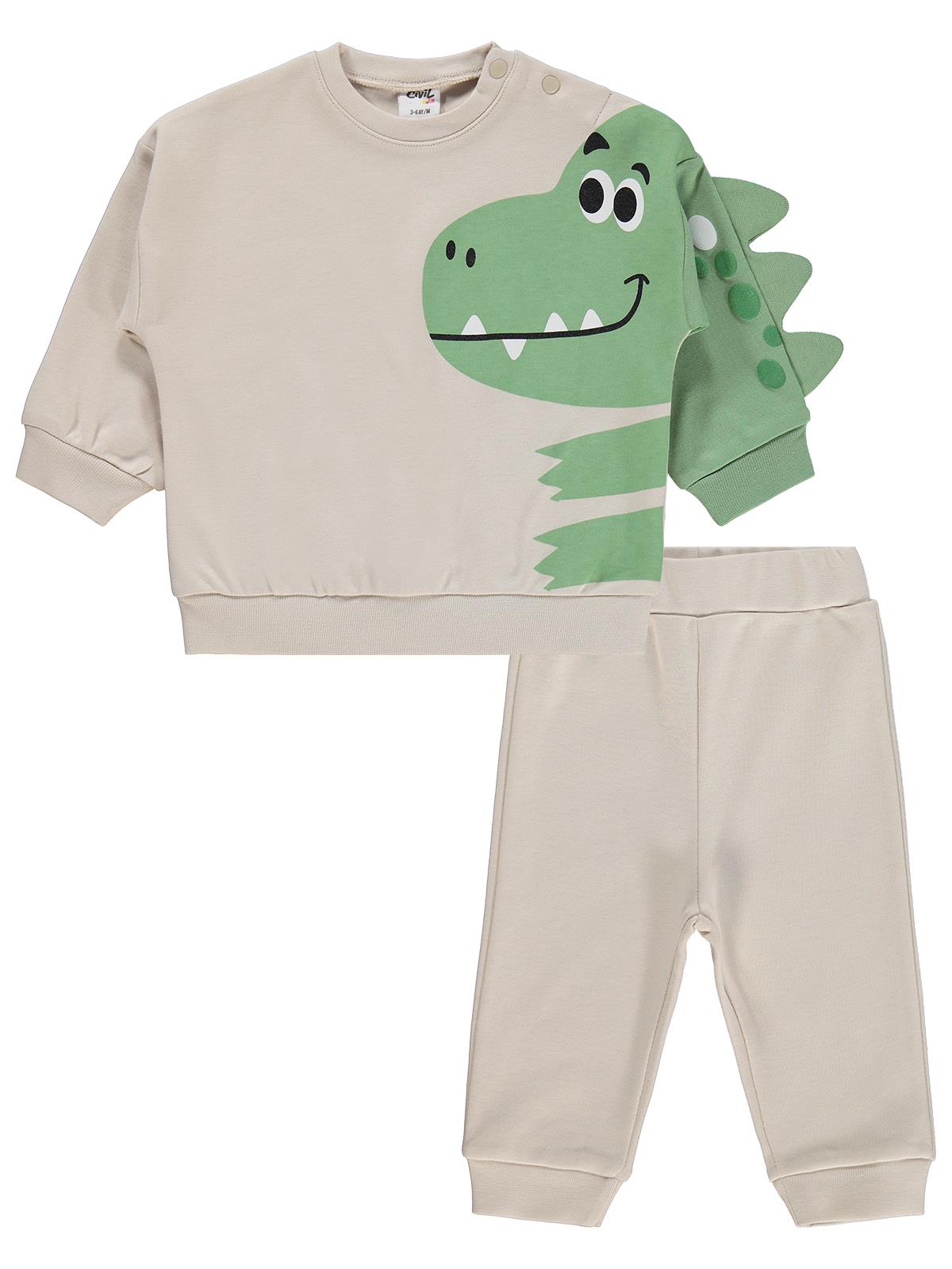 Civil Baby Dinozor Baskılı 3-18 Ay Takım - Bej