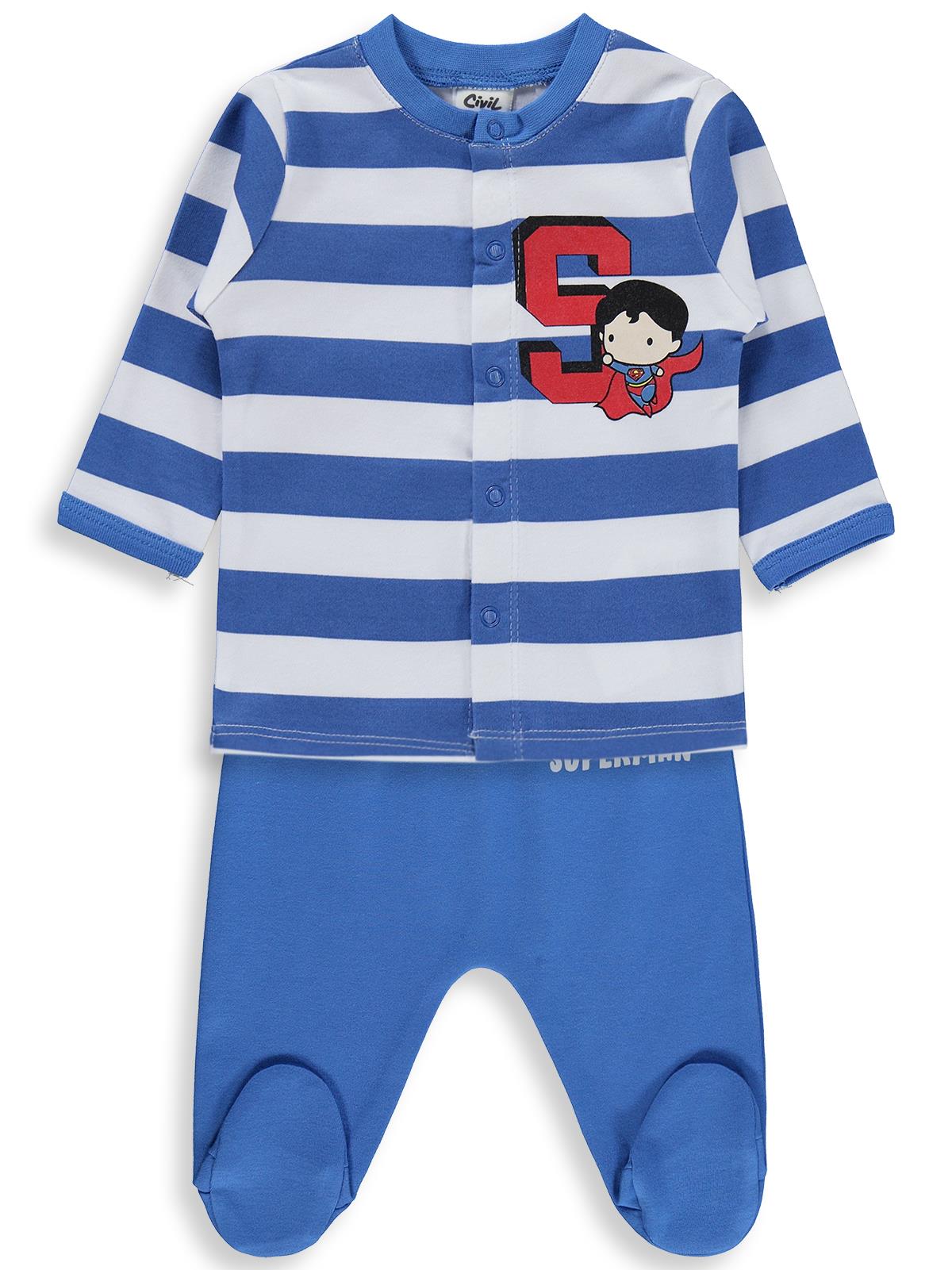 Civil Baby Superman Baskılı 1-9 Ay Pijama Takımı - Mavi