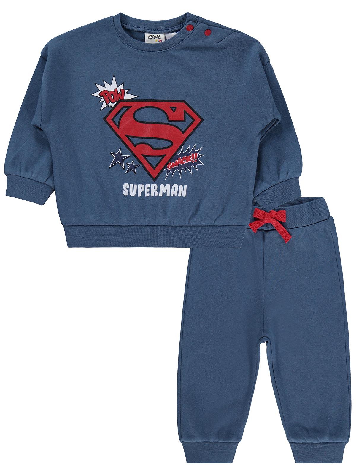 Civil Baby Superman Baskılı 3-18 Ay Takım - Mavi