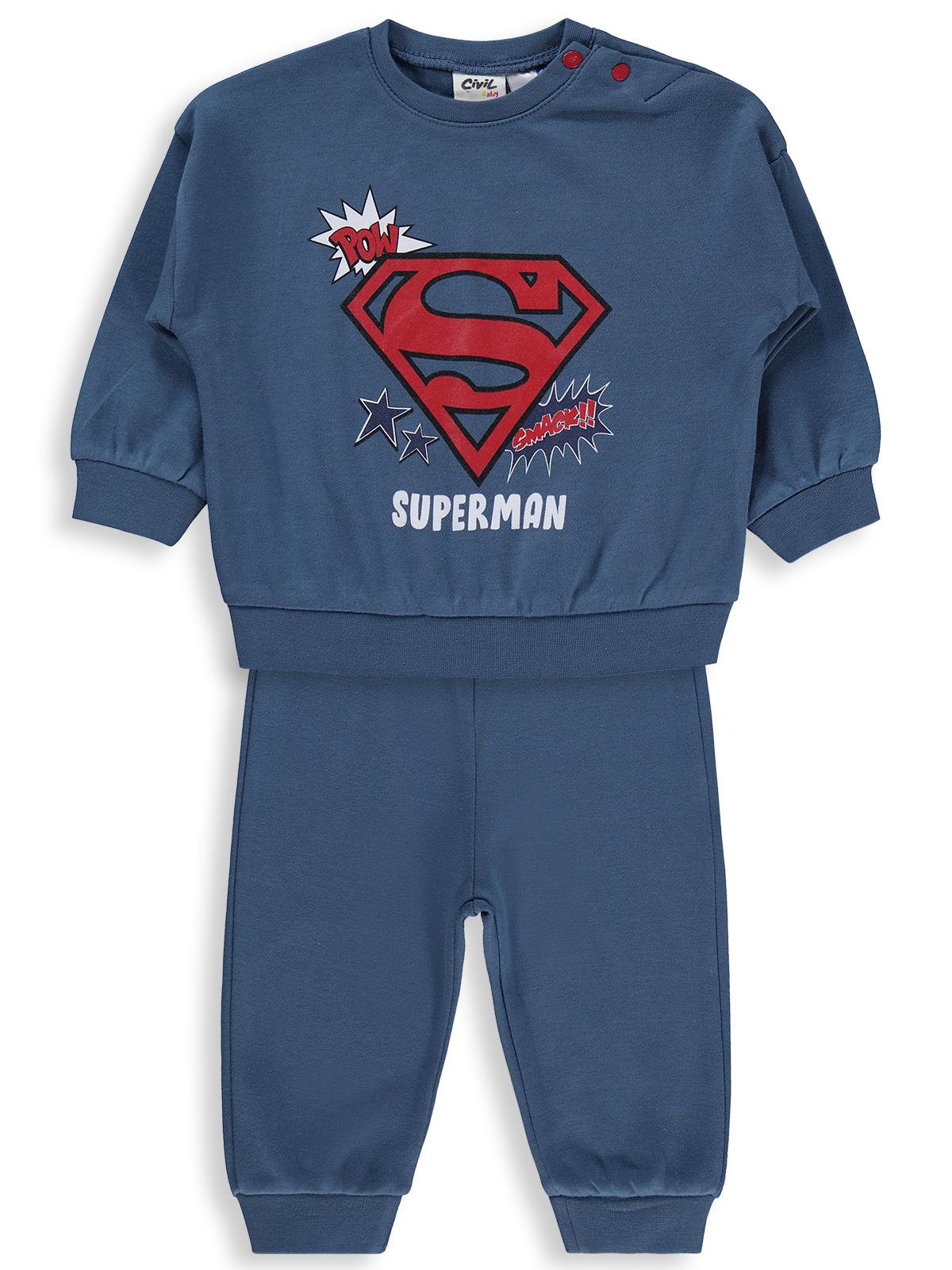 Civil Baby Superman Baskılı 3-18 Ay Takım - Mavi