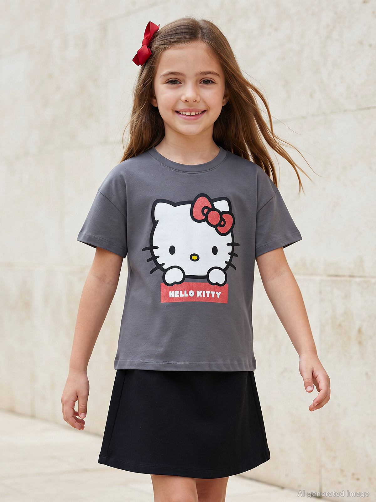Hello Kitty 10-13 Yaş Tişört - Gri