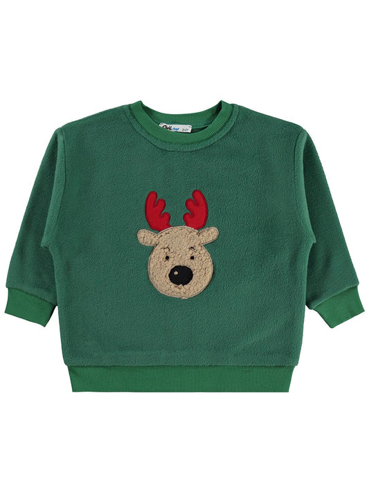 Civil Boys Erkek Çocuk Geyik Nakışlı Sweatshirt | Polar Uzun Kol | Okul Kreş ve Günlük Kullanım - Yeşil