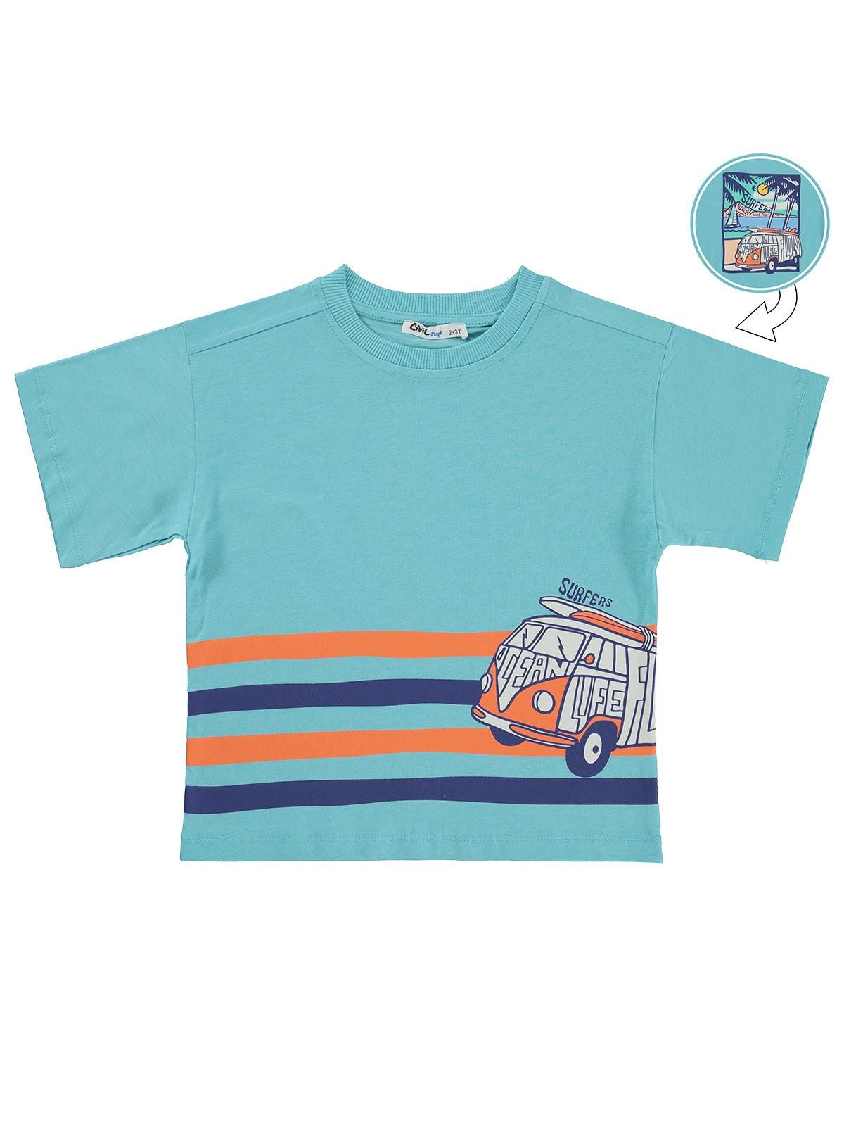 Civil Boys Surfers Minibüs Baskılı 2-5 Yaş Tişört - Yeşil