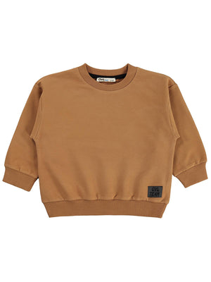 Civil Erkek Çocuk Armalı Sweatshirt | Fırçalı 2 İp Uzun Kol | Okul Kreş ve Günlük Kullanım - Kahverengi