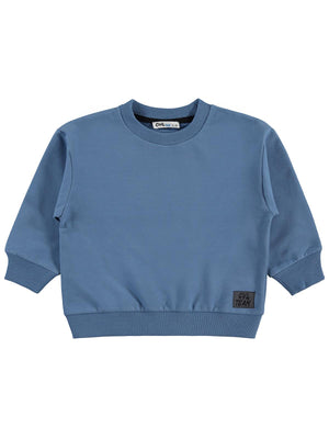 Civil Erkek Çocuk Armalı Sweatshirt | Fırçalı 2 İp Uzun Kol | Okul Kreş ve Günlük Kullanım - Mavi