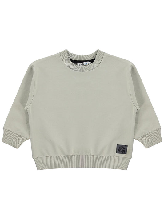 Civil Erkek Çocuk Armalı Sweatshirt | Fırçalı 2 İp Uzun Kol | Okul Kreş ve Günlük Kullanım - Bej