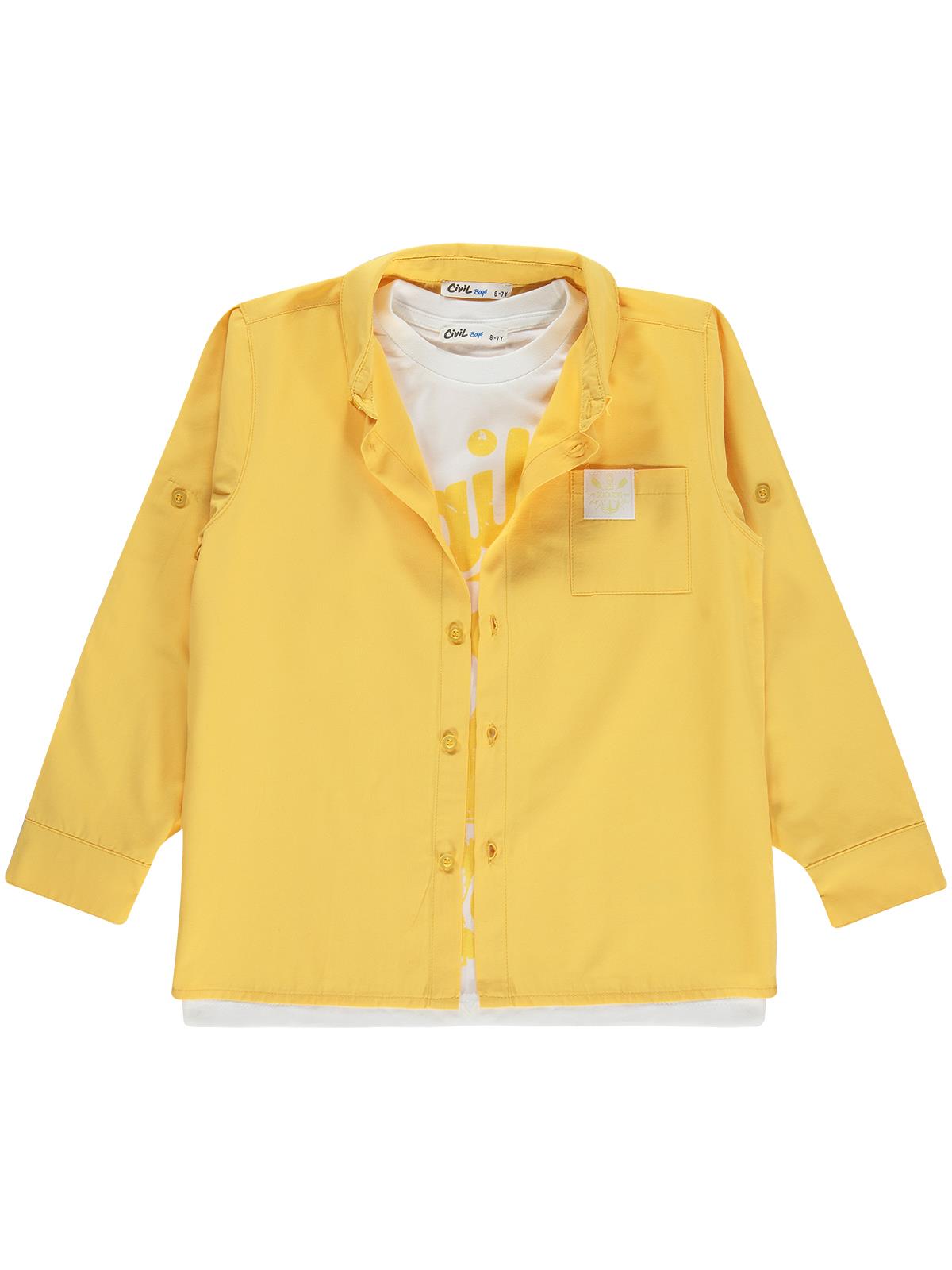 Civil Boys Sailin Baskılı Tişörtlü 6-9 Yaş Gömlek - Hardal