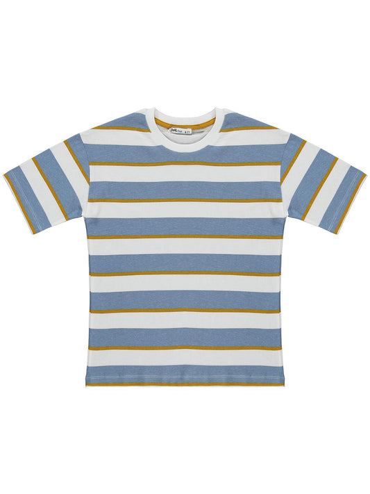 Civil Boys Basic Dokulu Çizgili 10-13 Yaş Tişört - Mavi
