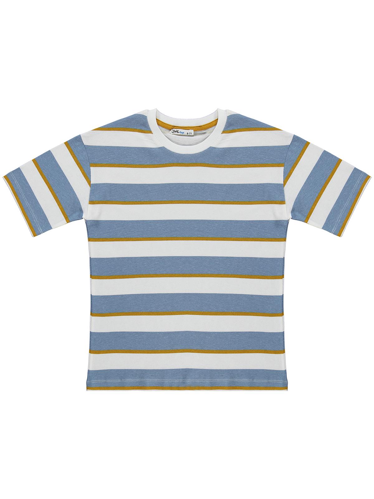 Civil Boys Basic Dokulu Çizgili 10-13 Yaş Tişört - Mavi