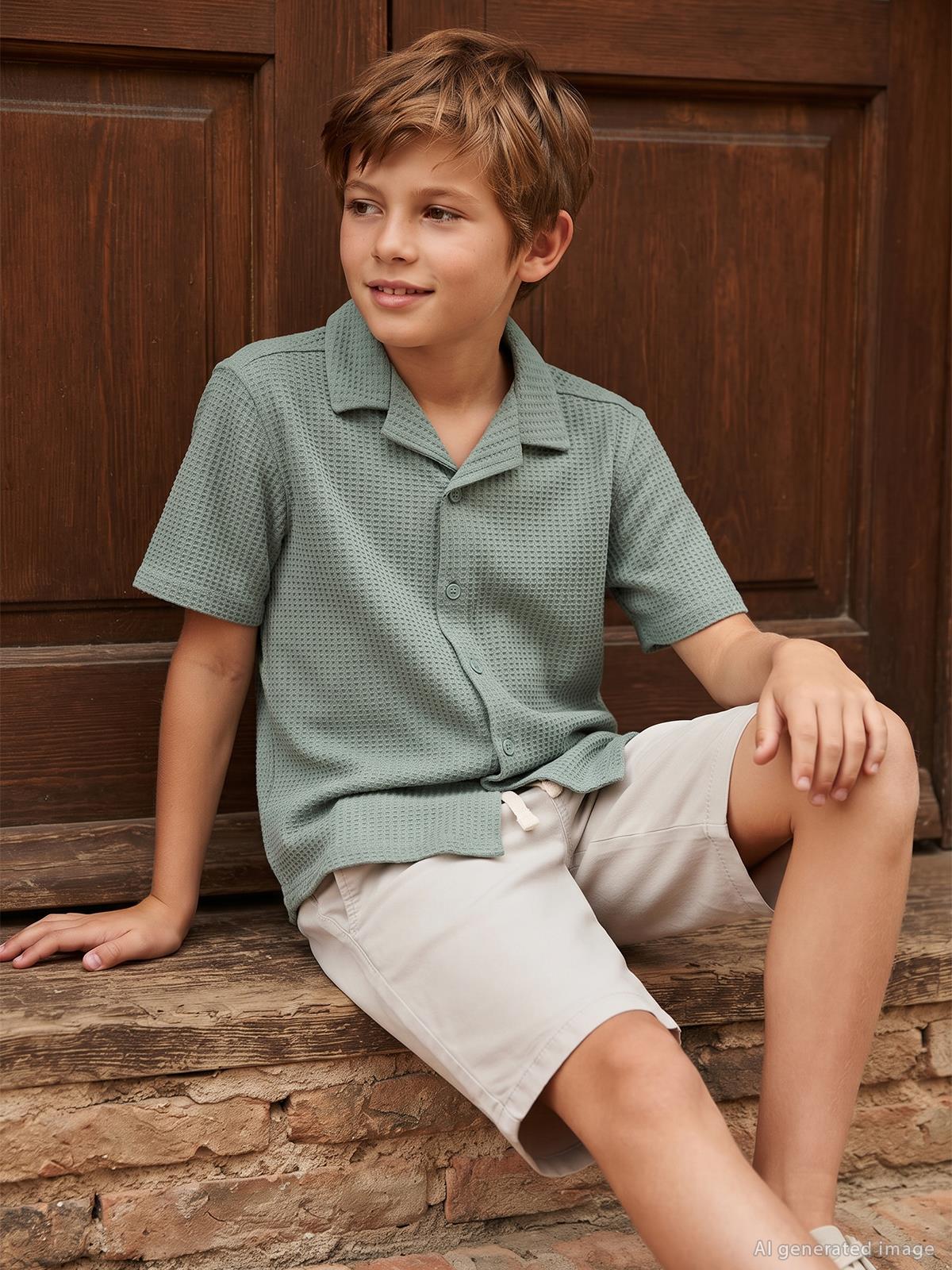 Civil Boys Basic Waffle 6-9 Yaş Gömlek - Yeşil