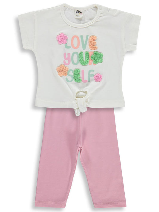 Civil Baby Garnili Çiçek Baskılı 6-18 Ay Takım - Ekru