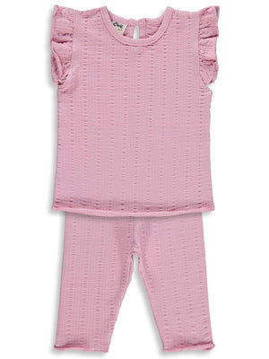 Civil Baby Çizgi Raporlu Papatya Düğmeli 6-18 Ay Takım - Pembe