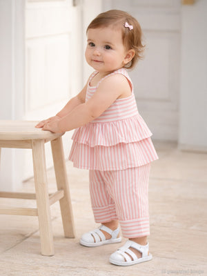 Civil Baby Çizgi Empirme Kare Yaka 6-18 Ay Takım - Ekru