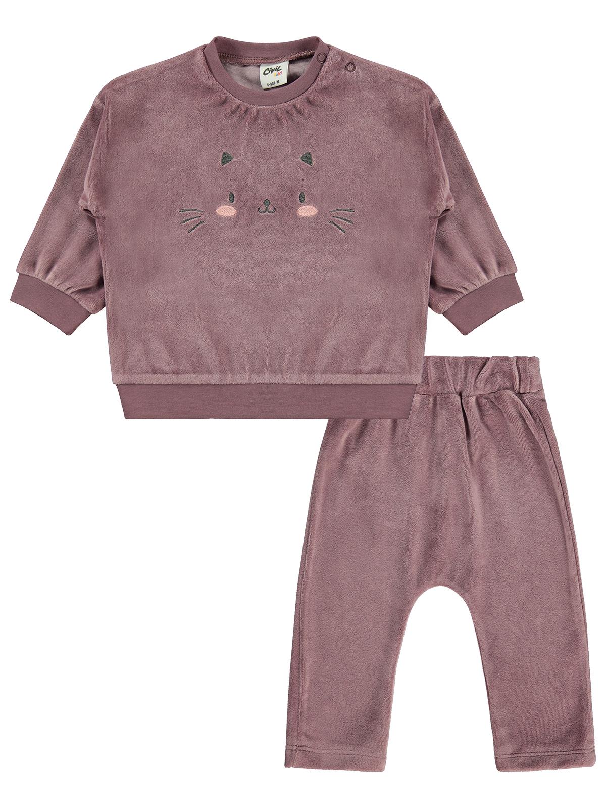 Civil Baby Kedi Nakışlı 6-18 Ay Takım - Kahverengi