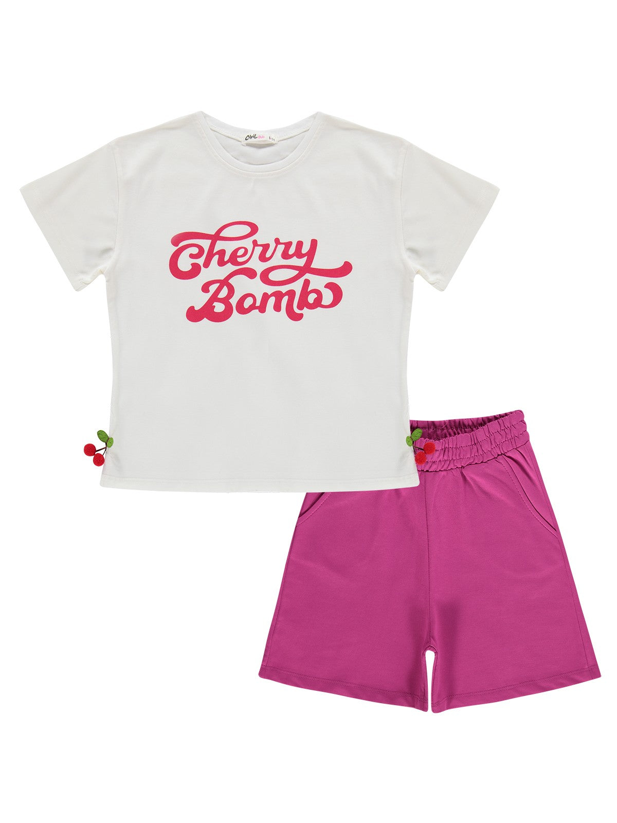 Civil Girls Cherry Bomb Baskılı 6-9 Yaş Takım - Ekru