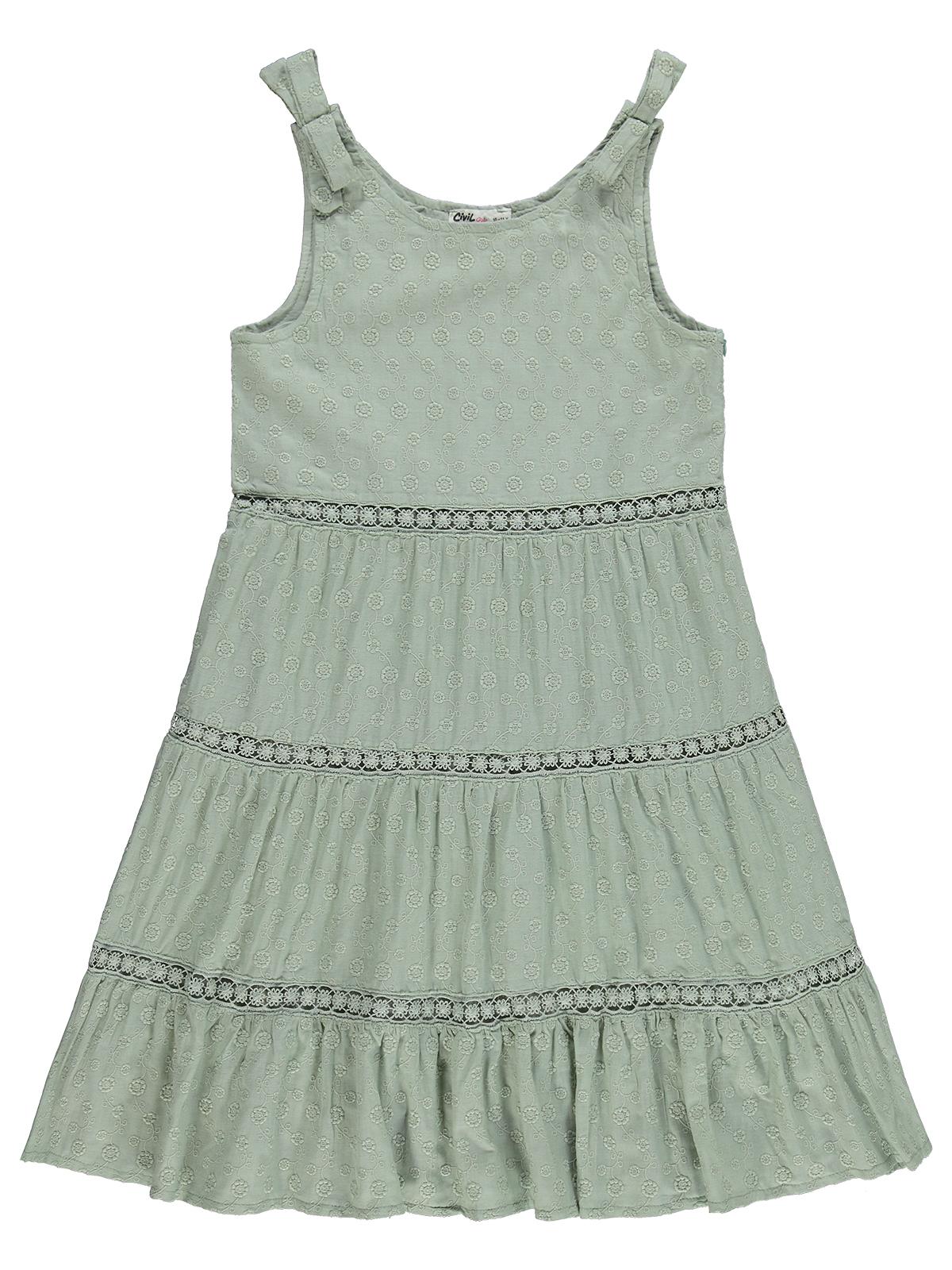 Civil Girls Omuz Fiyonklu 10-13 Yaş Elbise - Yeşil