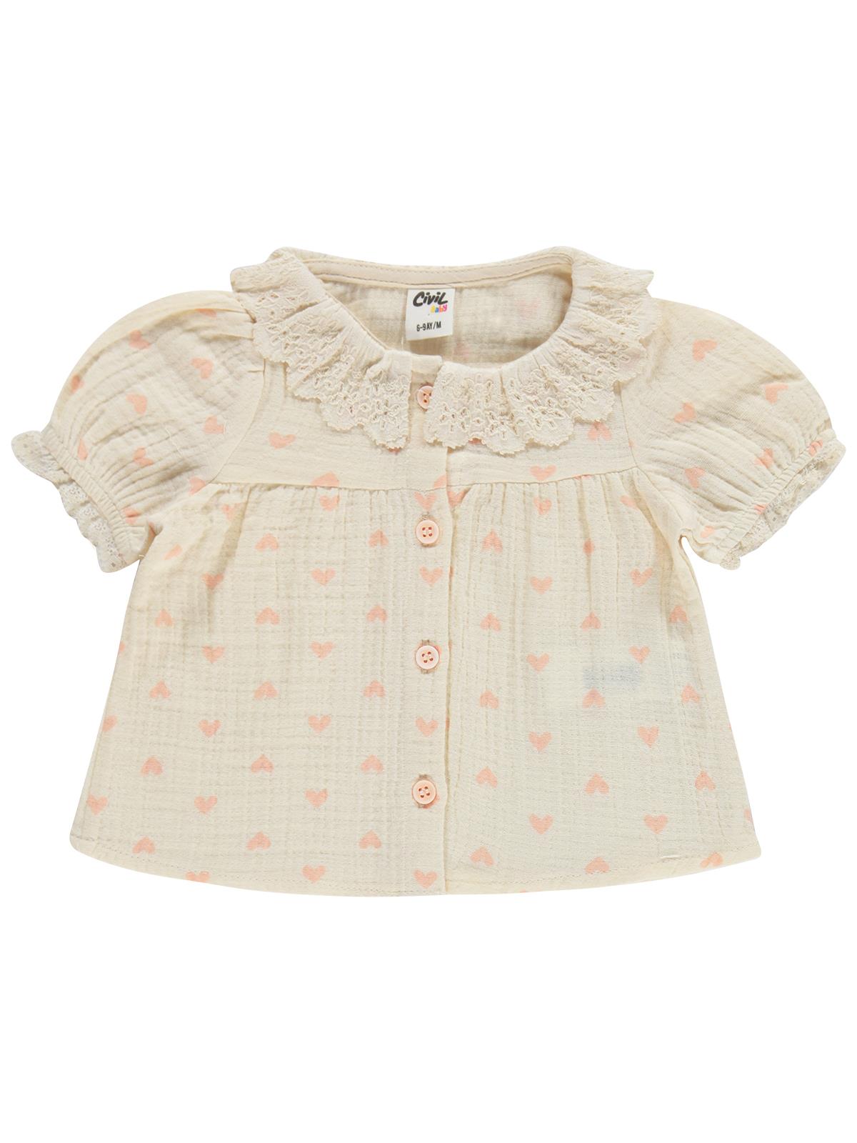 Civil Baby Yaka Dantelli Kalp Baskılı 6-18 Ay Takım - Bej