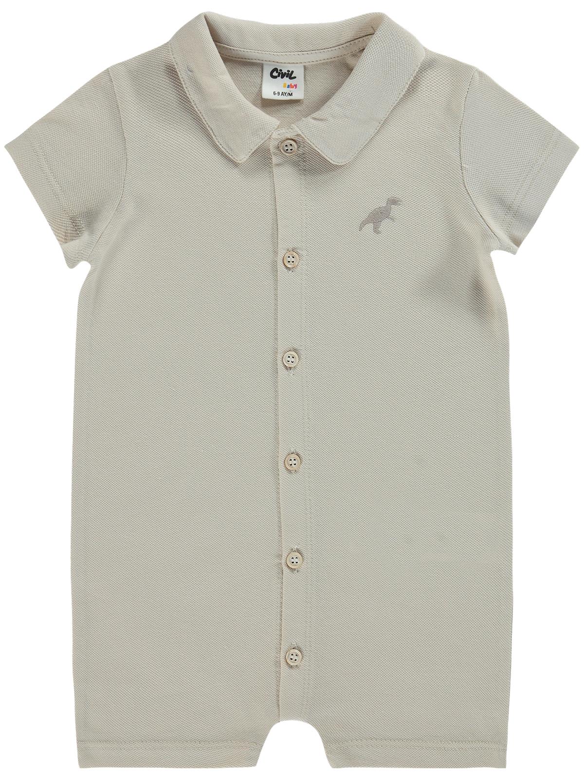 B26Y098 Civil Baby Dinozor Nakışlı 6-18 Ay Tulum - Bej