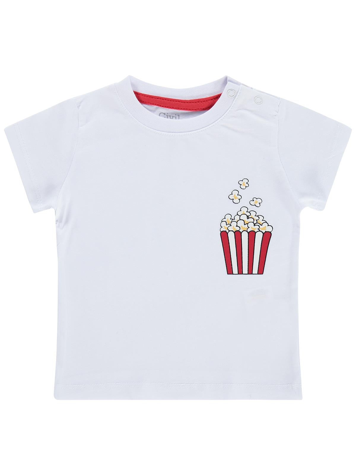 Civil Baby Patlamış Mısır Baskılı 6-18 Ay Tişört - Beyaz