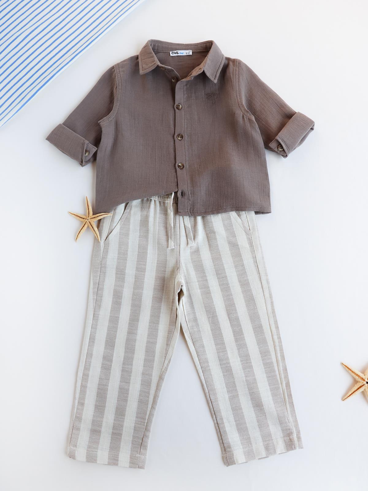 Civil Boys Erkek Çocuk Uzun Kol Basic 2-5 Yaş Gömlek - Kahverengi