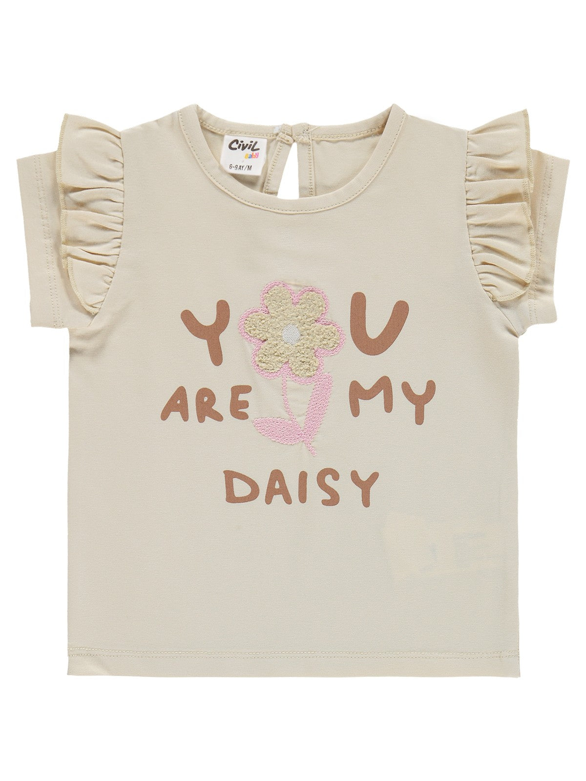Civil Baby Yazı-Çiçek Baskı Nakış 6-18 Ay Takım - Fil Dişi