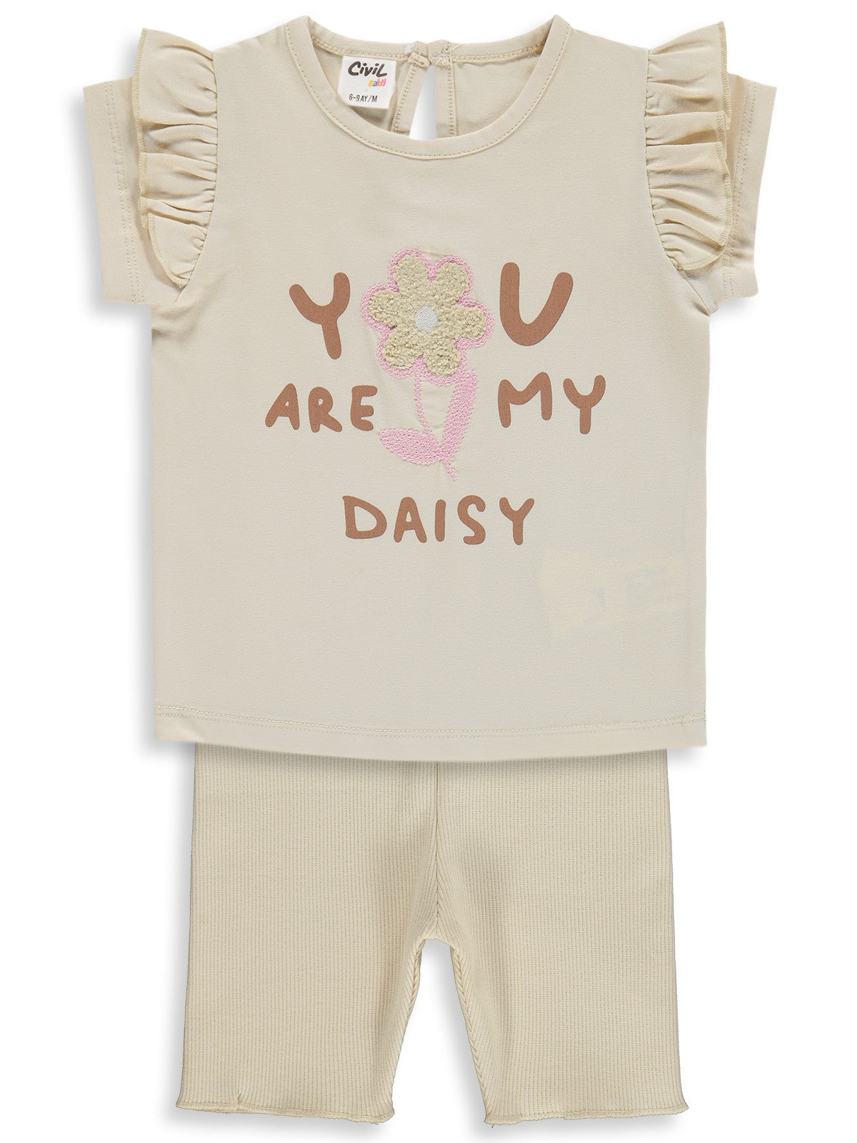 Civil Baby Yazı-Çiçek Baskı Nakış 6-18 Ay Takım - Fil Dişi