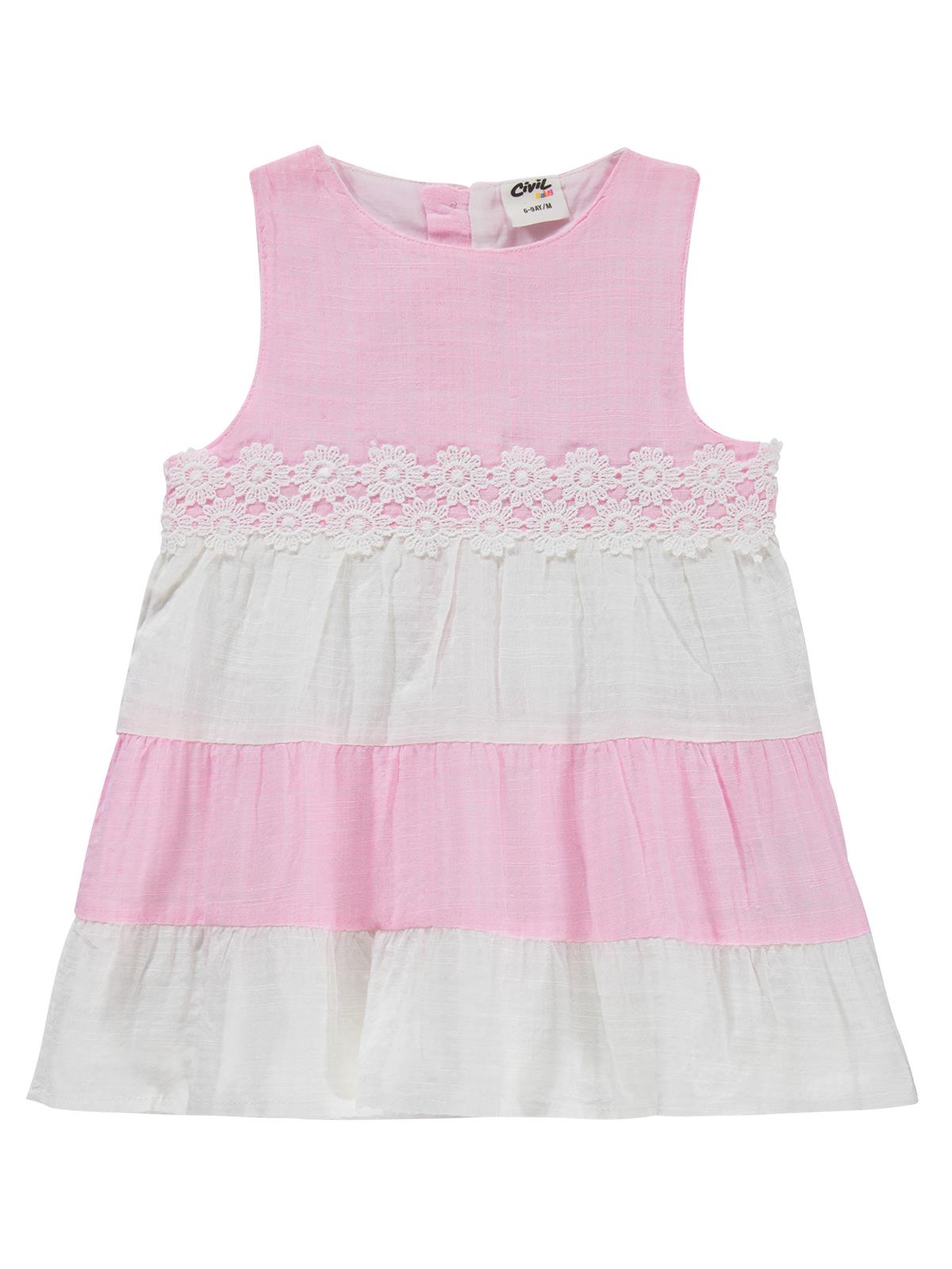 Civil Baby Renkli Roba Dantelli 6-18 Ay Elbise - Pembe