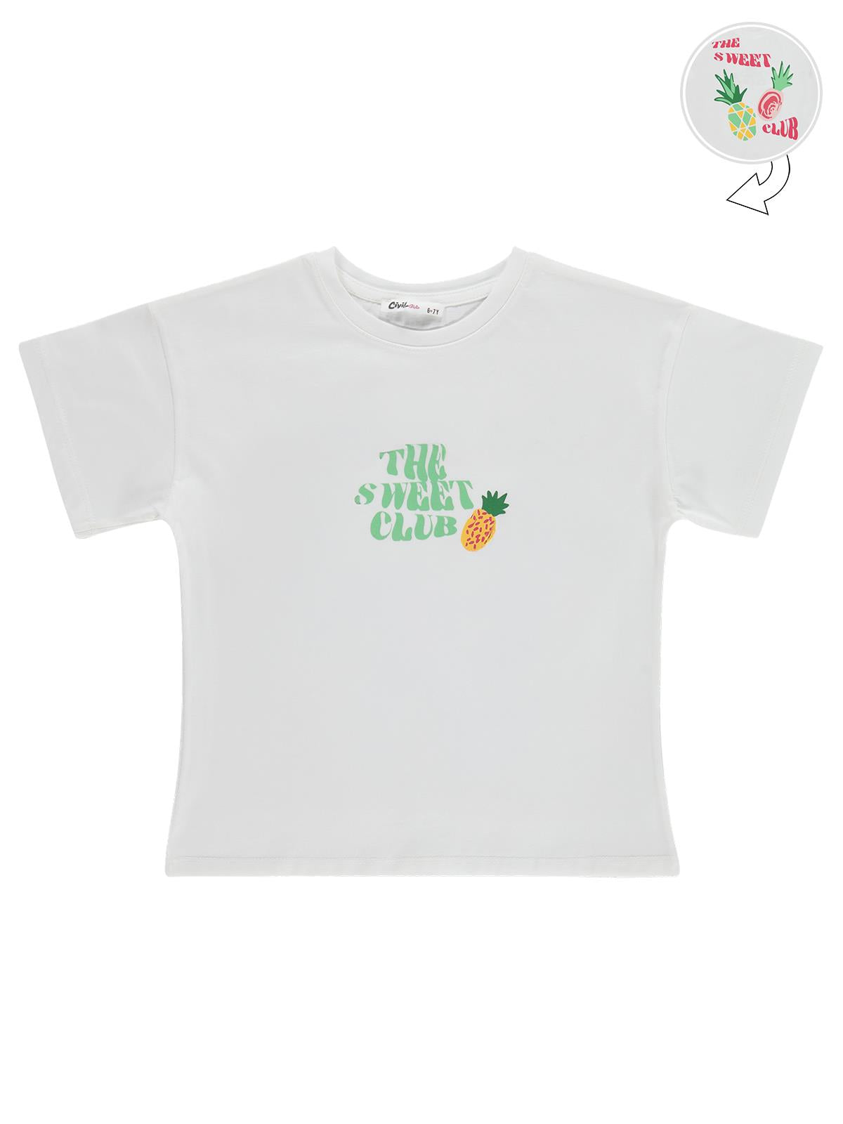 Civil Girls Ananas Baskılı 6-9 Yaş Tişört - Ekru