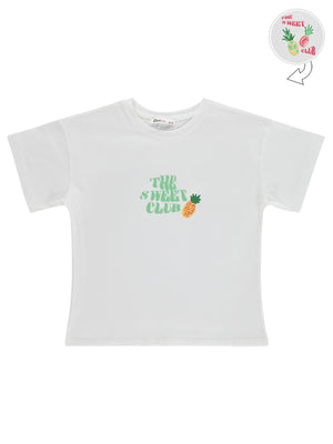 Civil Girls Ananas Baskılı 6-9 Yaş Tişört - Ekru