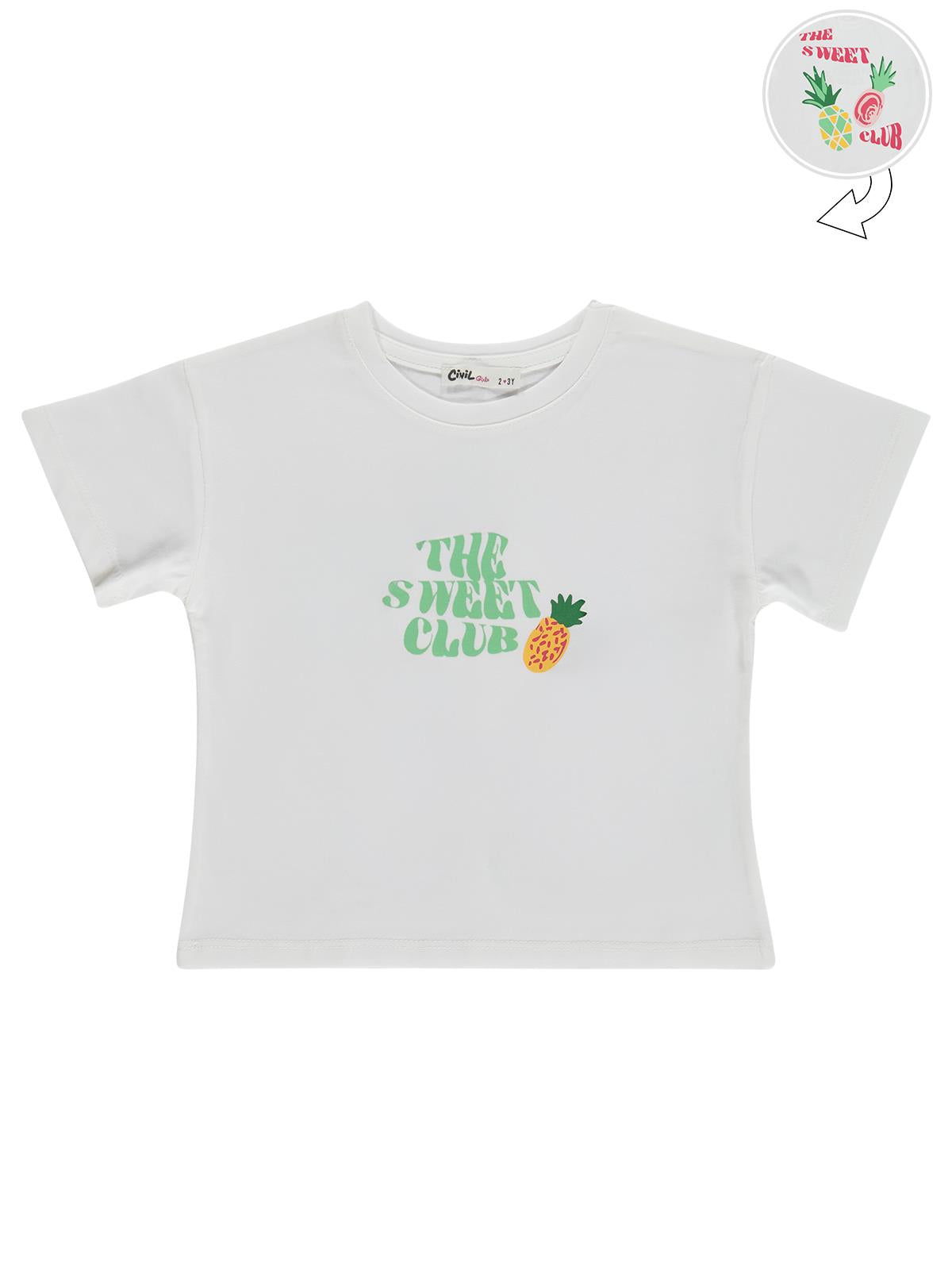 Civil Girls Ananas Baskılı 2-5 Yaş Tişört - Ekru