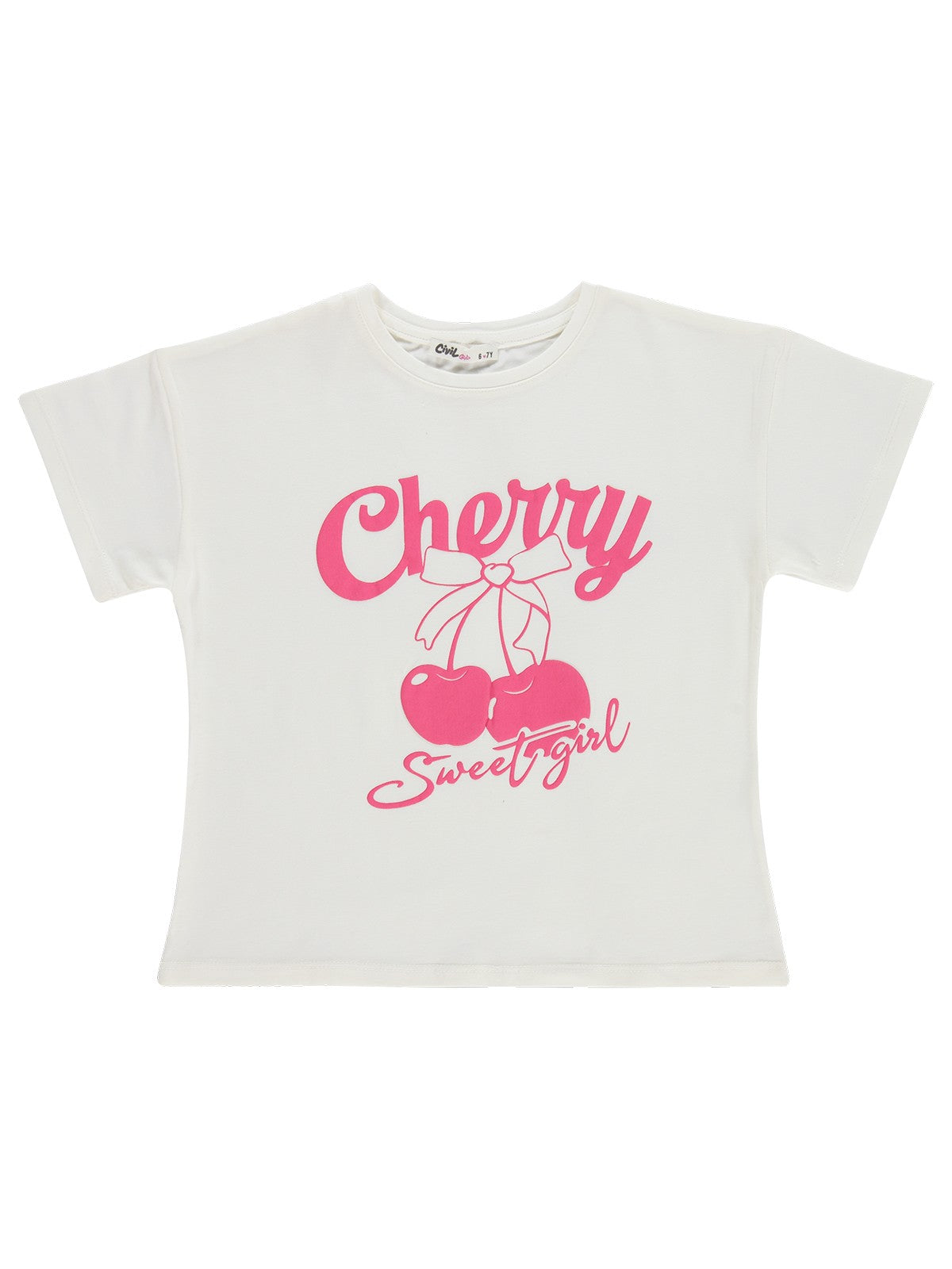 Civil Girls Cheryy Baskılı 6-9 Yaş Tişört - Ekru