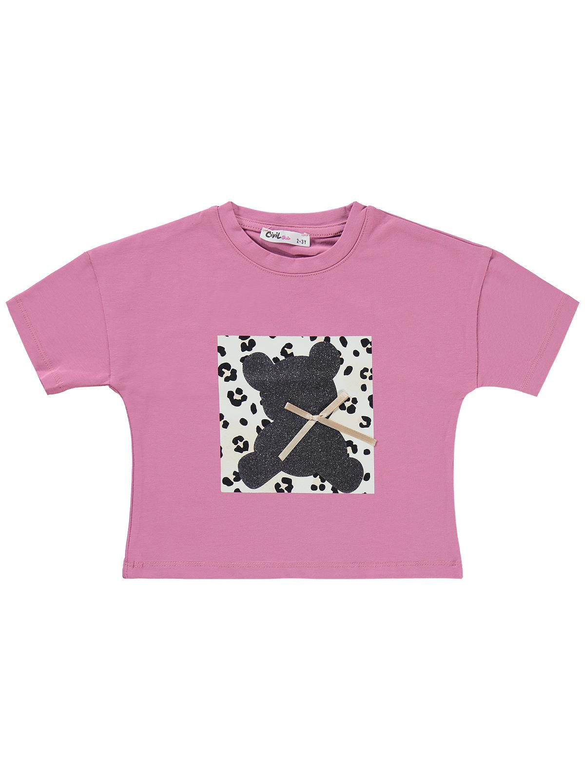 Civil Girls Leopar Ayıcık Desenli 2-5 Yaş Takım - Pembe