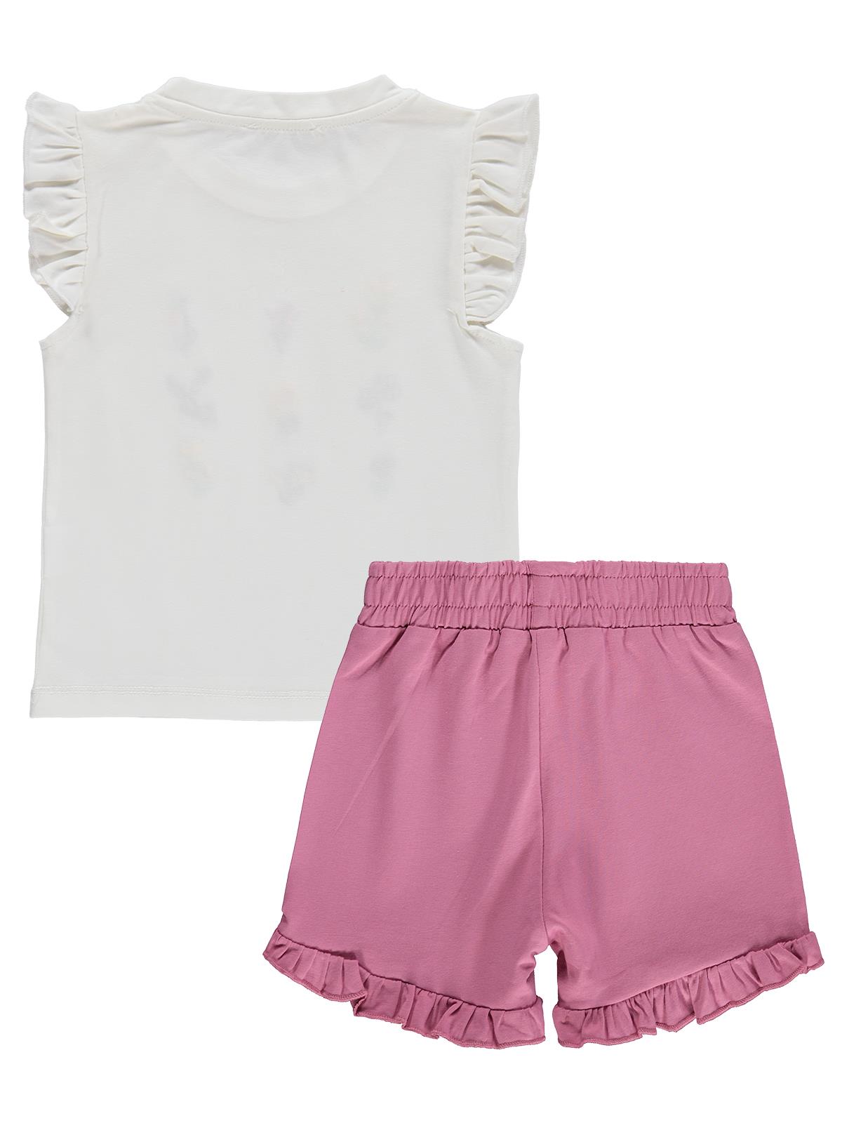 Civil Girls Çiçek Nakışlı 2-5 Yaş Takım - Ekru-Soft Pembe