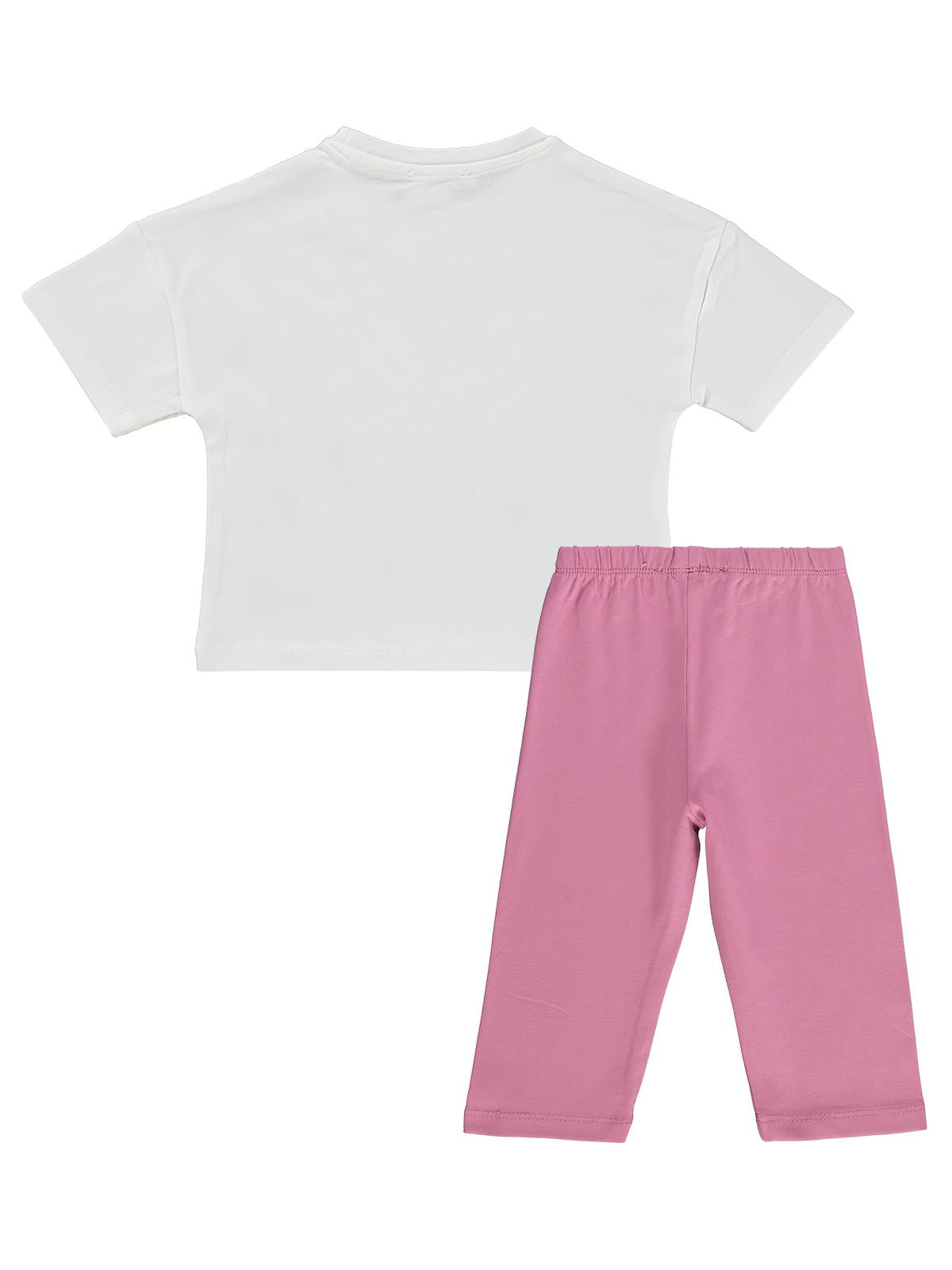 Civil Girls Kelebek Nakışlı 2-5 Yaş Takım - Ekru-Soft Pembe