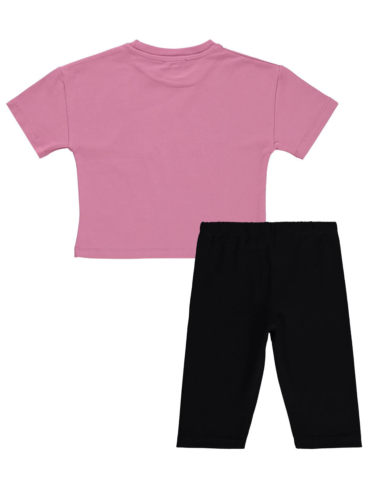 Civil Girls Renkli Çiçek Baskılı 2-5 Yaş Takım - Soft Pembe-Siyah