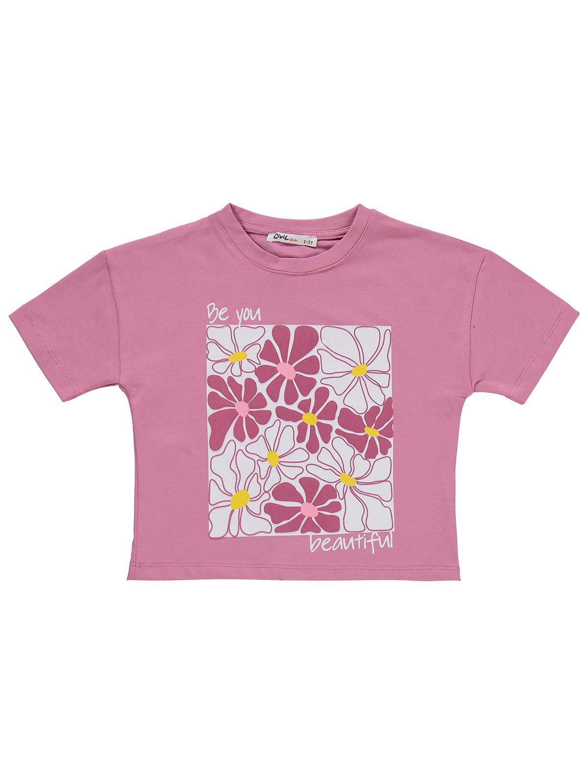 Civil Girls Renkli Çiçek Baskılı 2-5 Yaş Takım - Soft Pembe-Siyah