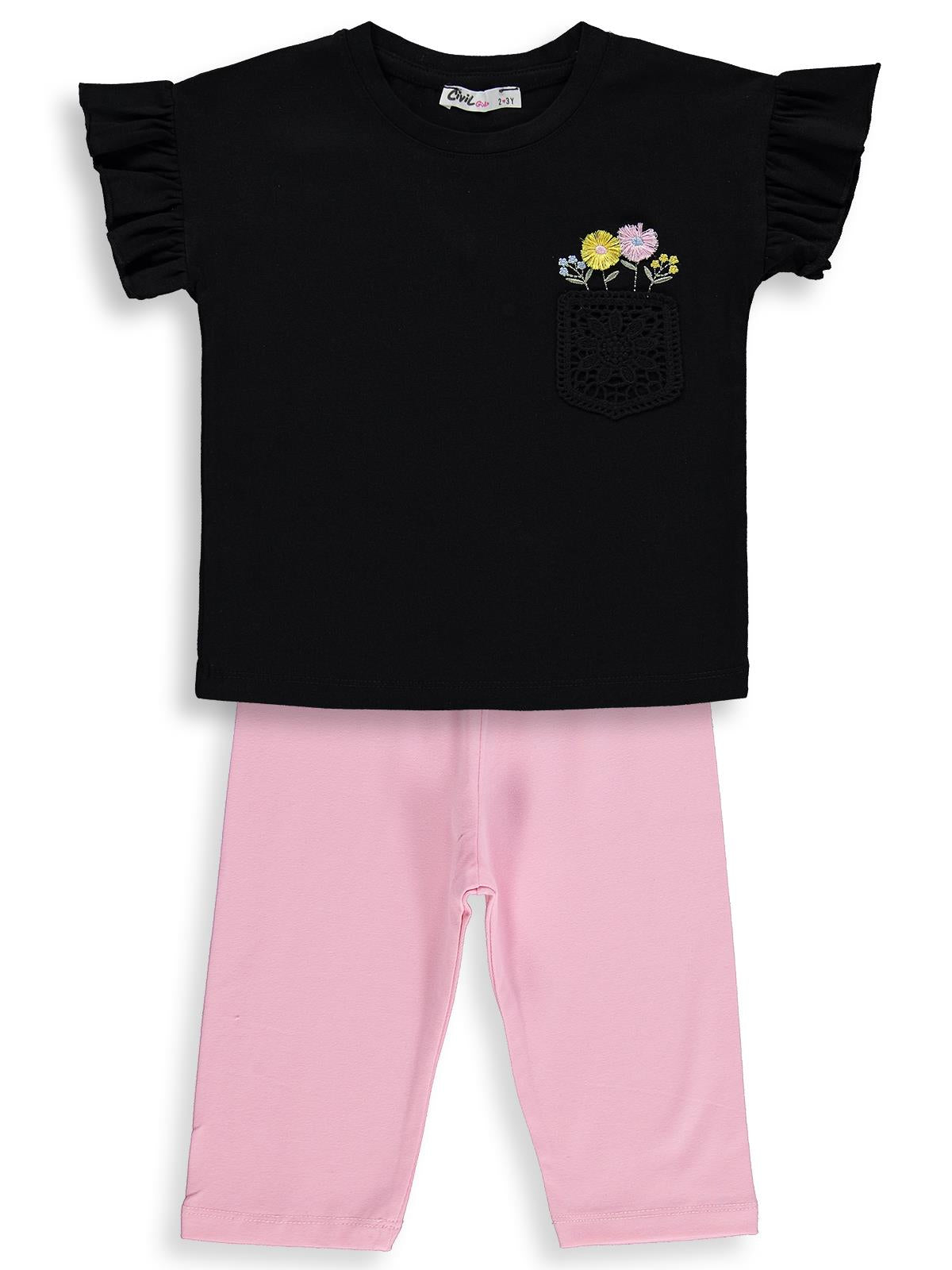 Civil Girls Fiyonklu 2-5 Yaş Takım - Siyah