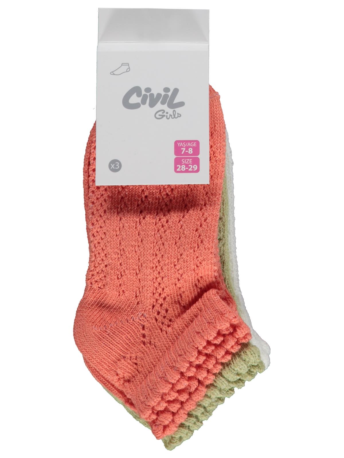 Civil Girls Fileli 3'lü 3-11 Yaş Kız Çocuk Patik Çorap