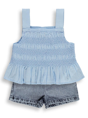 Civil Baby Denim Şortlu Askılı 6-18 Ay Takım - Mavi