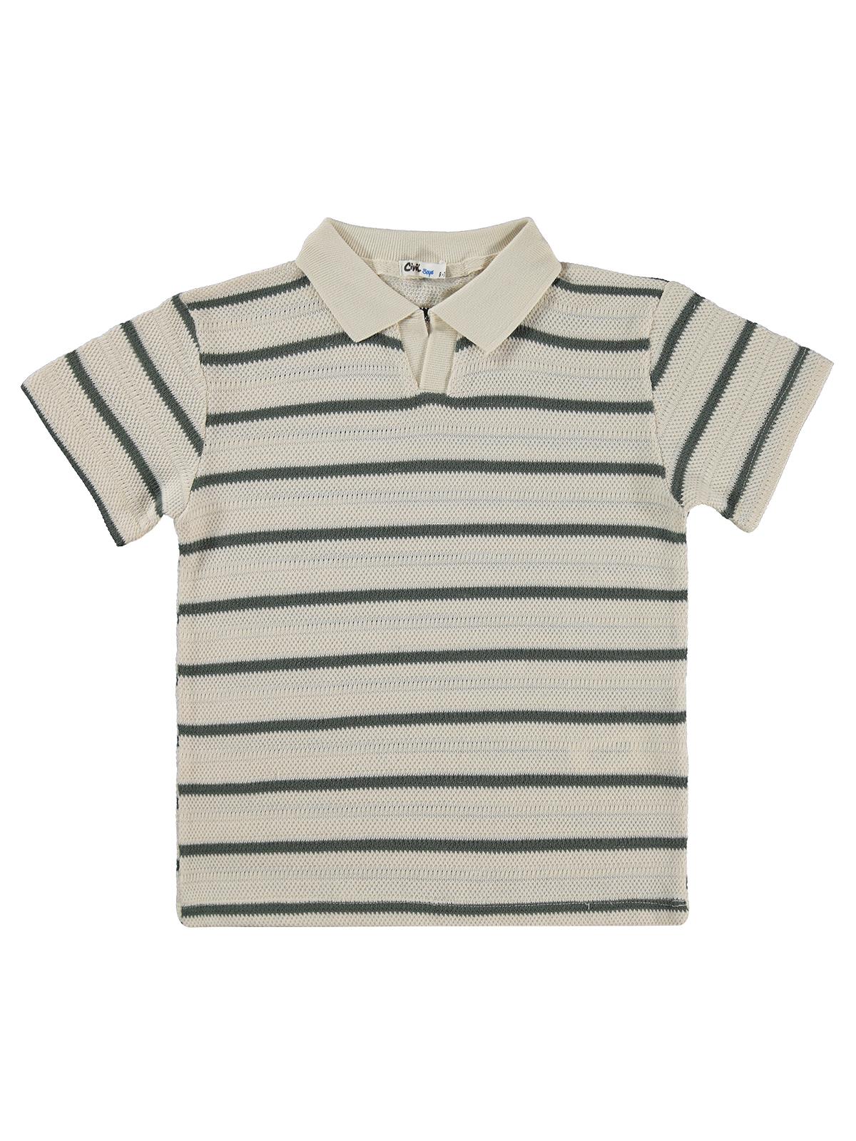Civil Boys Polo Yaka Çizgili 10-13 Yaş Tişört - Haki