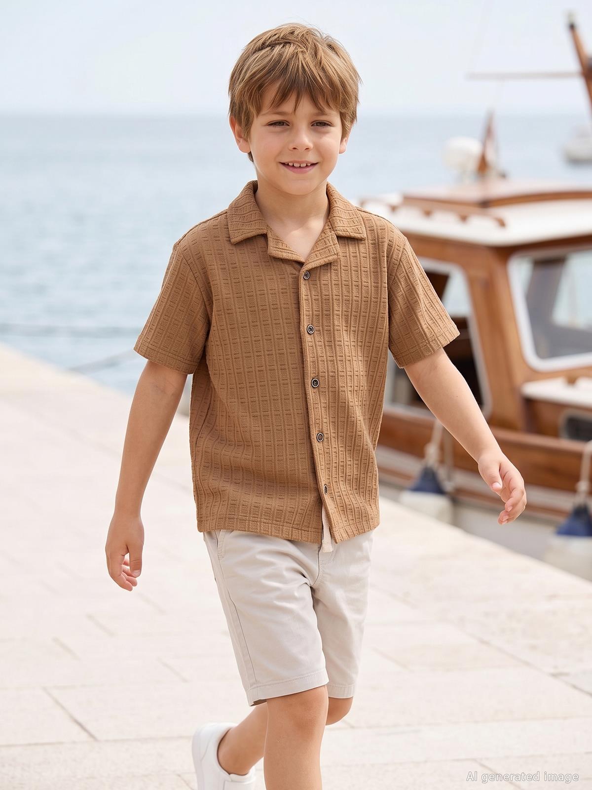 Civil Boys Kare Dokulu Tatil Yaka 6-9 Yaş Gömlek - Kahve